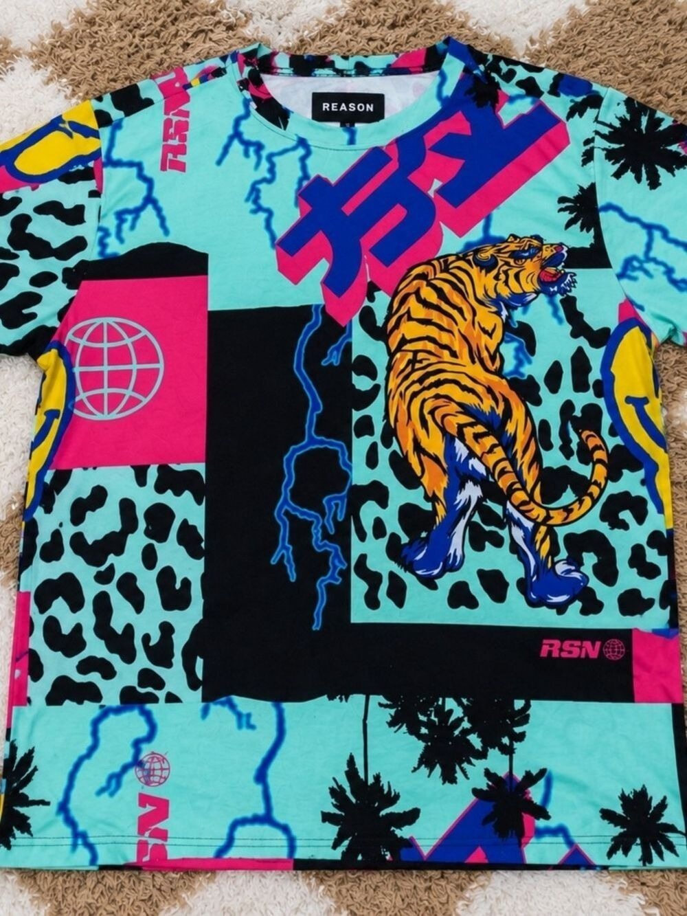 Reason Aqua Multicolor Graphic Tiger Short Sleeve Tee - Picture 3 of 5